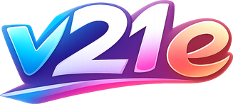 v21e ব্র্যান্ডের উষ্ণ বাদামি লোগো